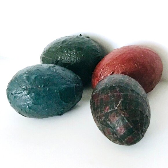 4 Artisan Handmade Paper Mache Eggs Easter Decor Dark Colors Unique Unusual 2.5" - Picture 1 of 7